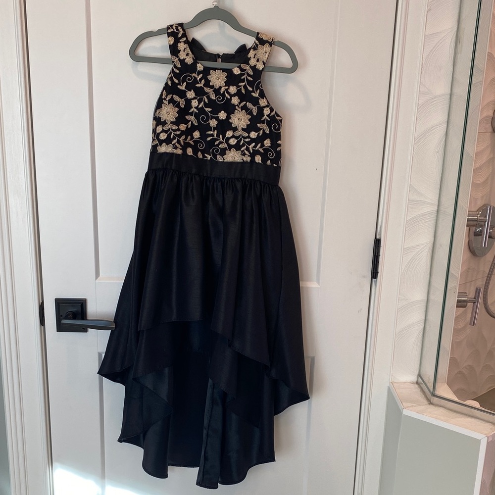 Girls Black Dress with Gold Floral Bodice
